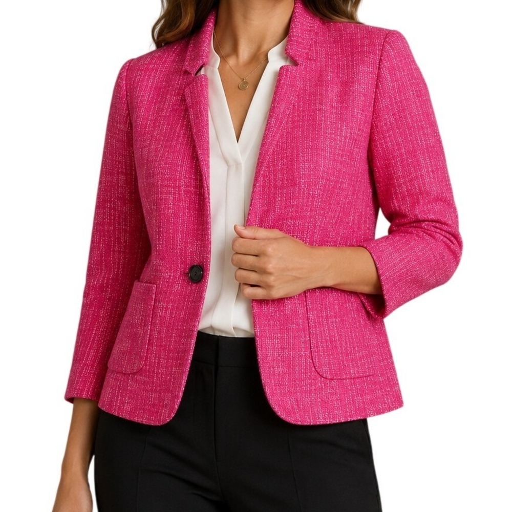 Banana Republic Hot Pink Tweed Blazer Jacket Women's 2P